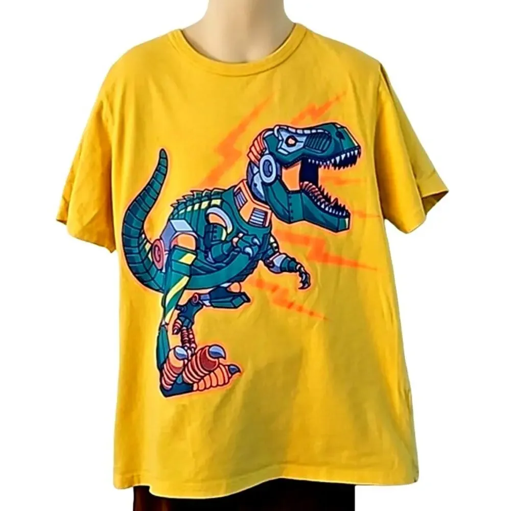 The Children Place Boys Yellow Dinosaur Graphic T-Shirt Size 8 Short Sleeve EUC